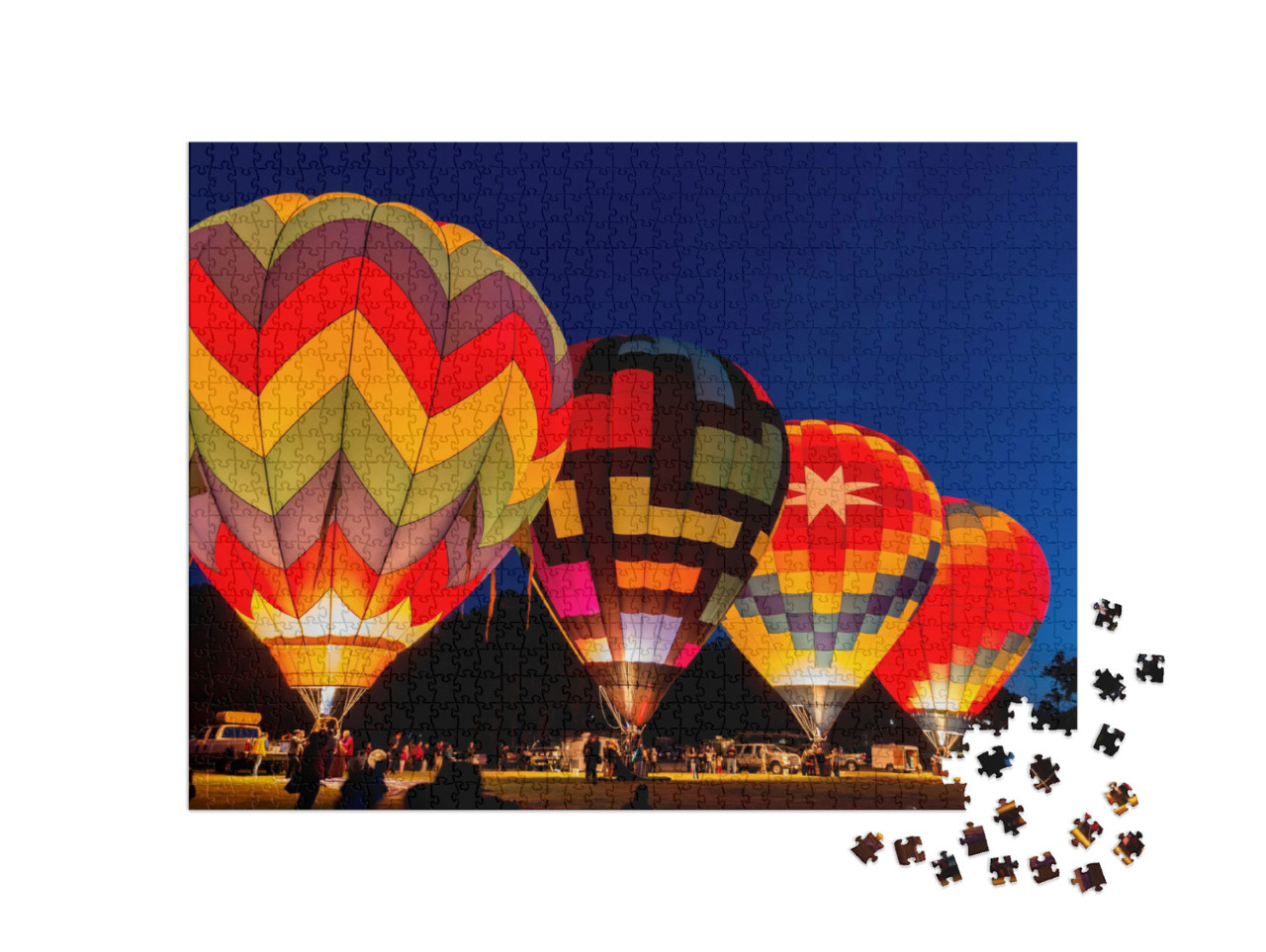 Puzzle 1000 Teile „Heißluftballons vor dem Start in der Morgendämmerung“