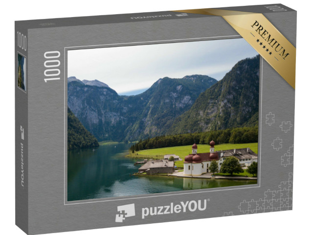 Puzzle 1000 Teile „Herrlicher Blick auf die St. Bartholomäus-Kirche mit Watzmann und Zugspitze“