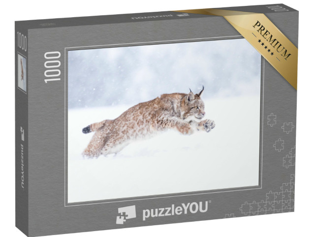Puzzle 1000 Teile „Junger Eurasischer Luchs im Schnee“