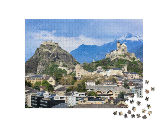 Puzzle 1000 Teile „Die historische Stadt Sion mit ihren zwei Schlössern“