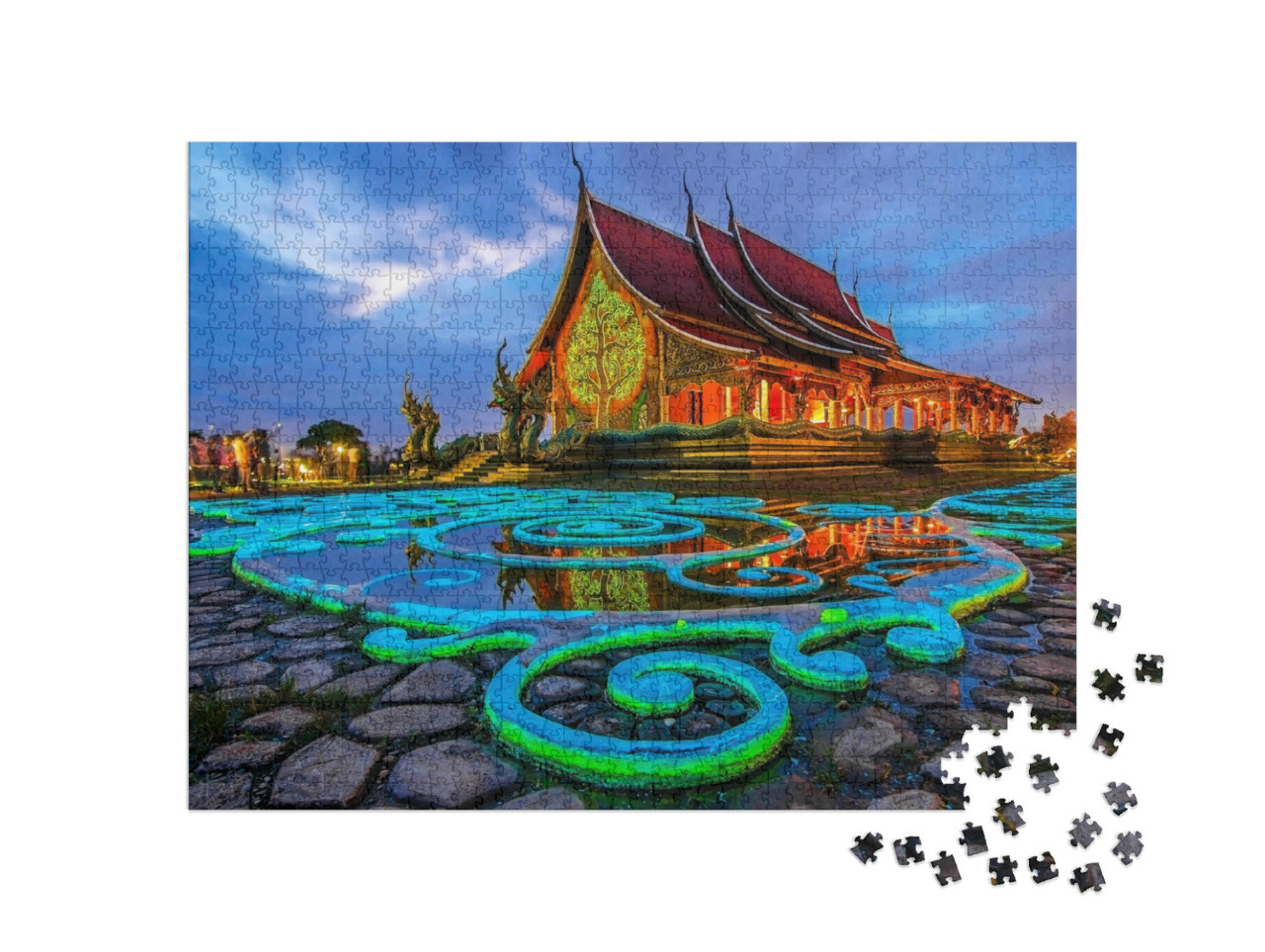 Puzzle 1000 Teile „Sirindhorn Wararam Phu Prao am Abend“