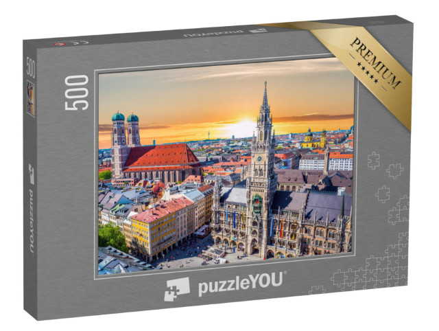 Puzzle 500 Teile „Einfach schön: München bei Sonnenuntergang, Bayern, Deutschland“