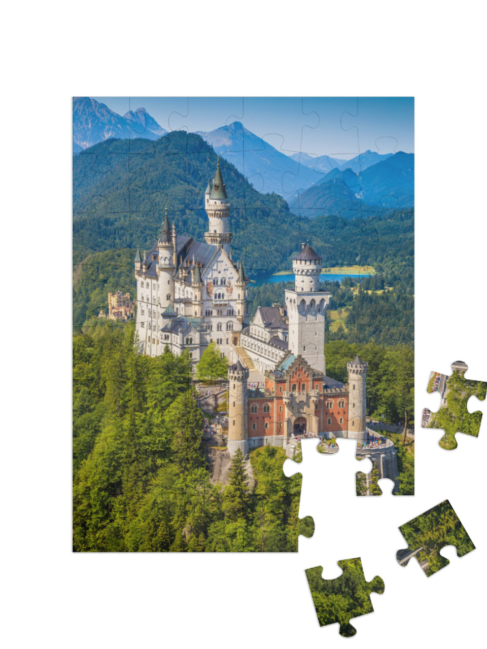 Puzzle 48 Teile „Schloss Neuschwanstein, erbaut im 19. Jahrhundert von König Ludwig II.“