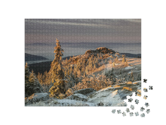 Puzzle 1000 Teile „Sonnenaufgang am Großen Arber in Bayern, Deutschland“