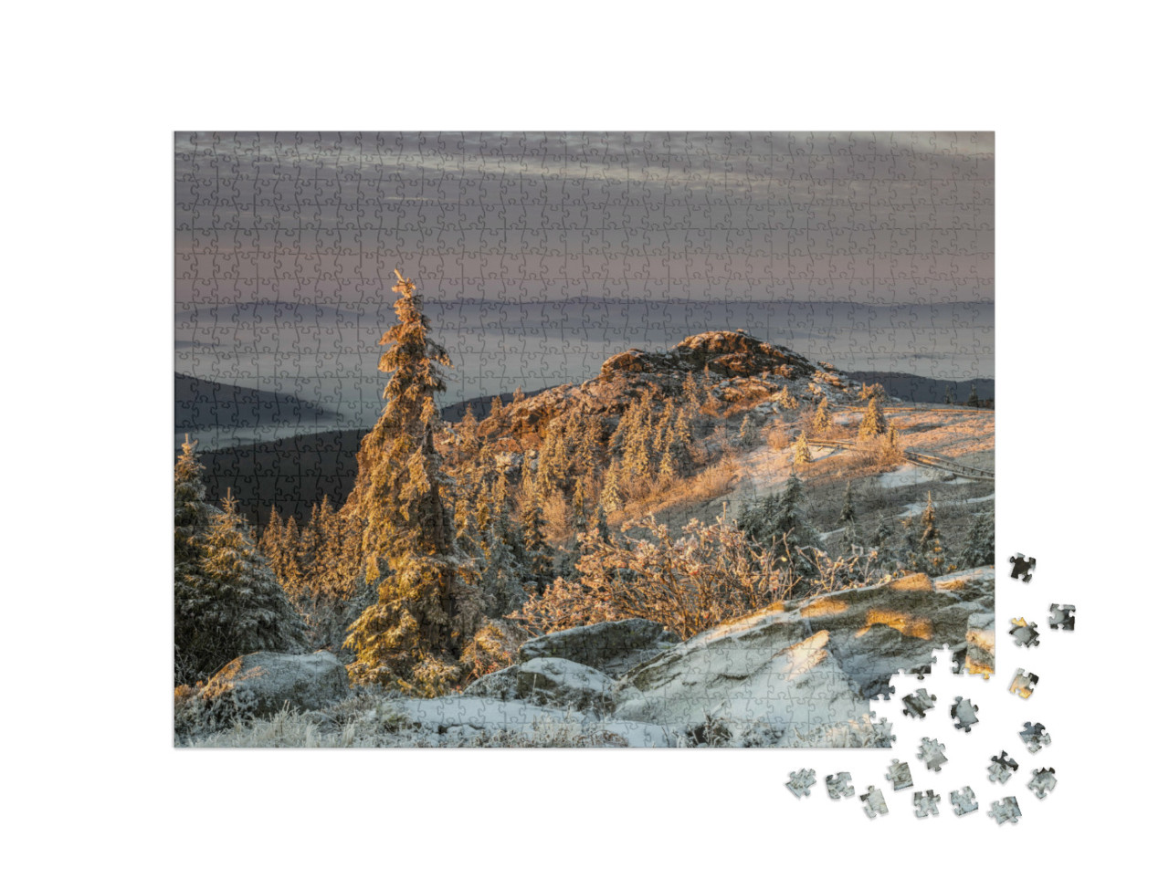 Puzzle 1000 Teile „Sonnenaufgang am Großen Arber in Bayern, Deutschland“