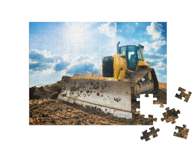 Puzzle 100 Teile „Gelber Bagger auf einer neuen Baustelle “