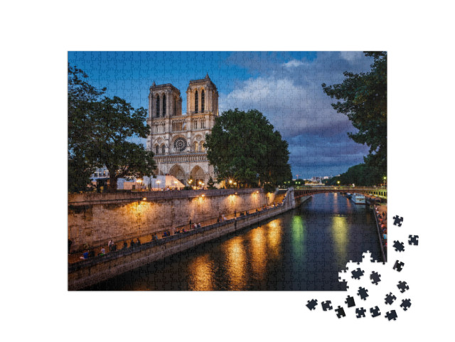 Puzzle 1000 Teile „Kathedrale Notre Dame de Paris und Seine am Abend, Paris, Frankreich“