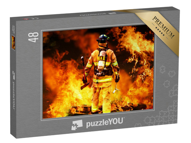 Puzzle 48 Teile „Feuerwehrmann im Feuer“
