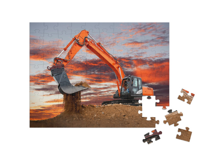 Puzzle 100 Teile „Bagger bei der Arbeit auf der Baustelle“