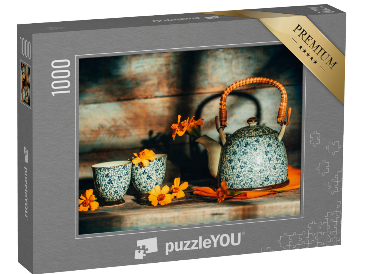 Puzzle 1000 Teile „Stillleben mit Blumen in einer Teekanne“