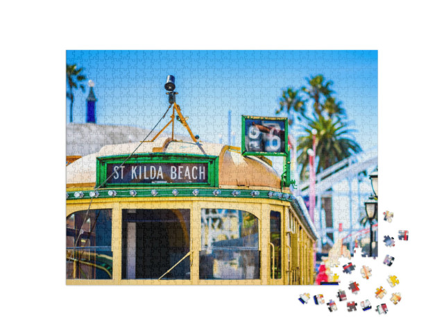 Puzzle 1000 Teile „Vintage-Bild aus Melbourne mit Straßenbahn, Victoria, Australien“