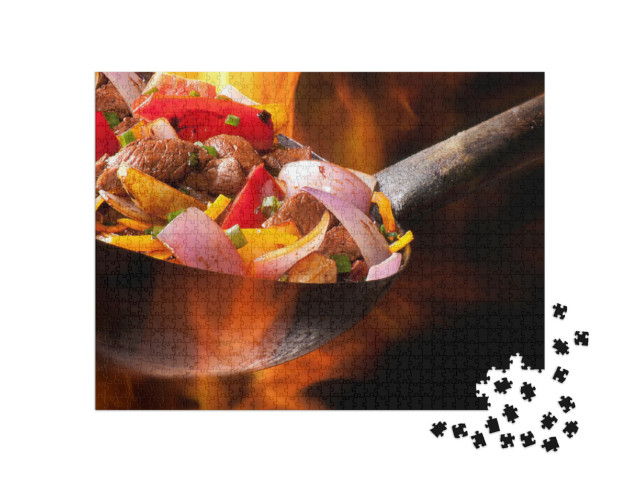Puzzle 1000 Teile „Fleisch und Gemüse im Wok gegart“
