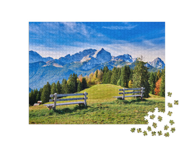 Puzzle 1000 Teile „Blick auf die Alpen in der Region Garmisch-Partenkirchen, Deutschland“