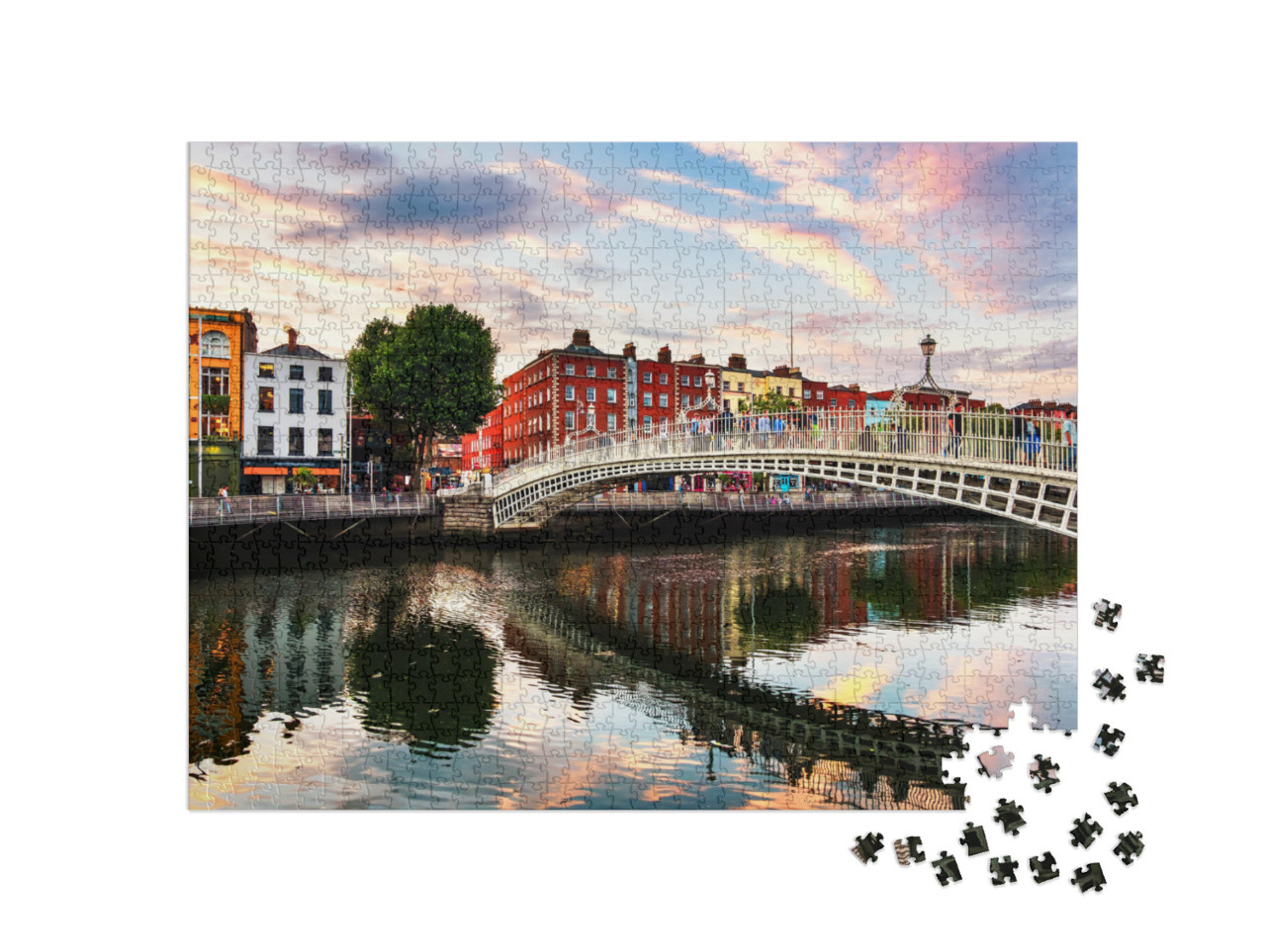 Puzzle 1000 Teile „Wunderschöner Sonnenuntergang an der Ha'penny Bridge, Dublin, Irland“