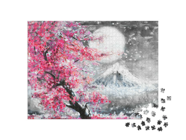Puzzle 1000 Teile „Ölgemälde: Sakura - japanische Kirschblüte“