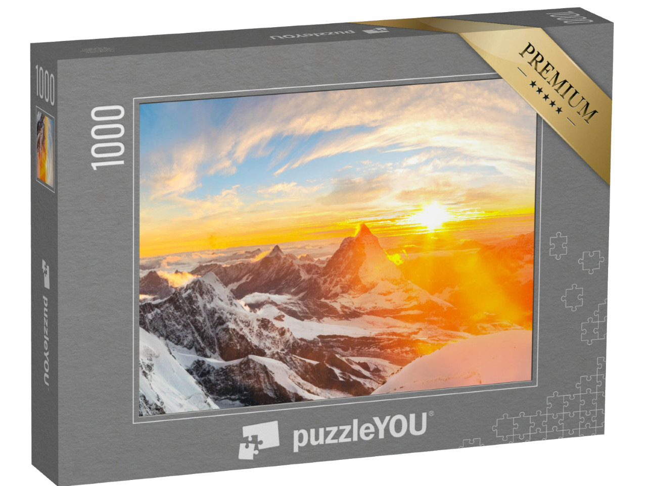 Puzzle 1000 Teile „Sonnenuntergang über Schweizer Gipfeln und dem Matterhorn“