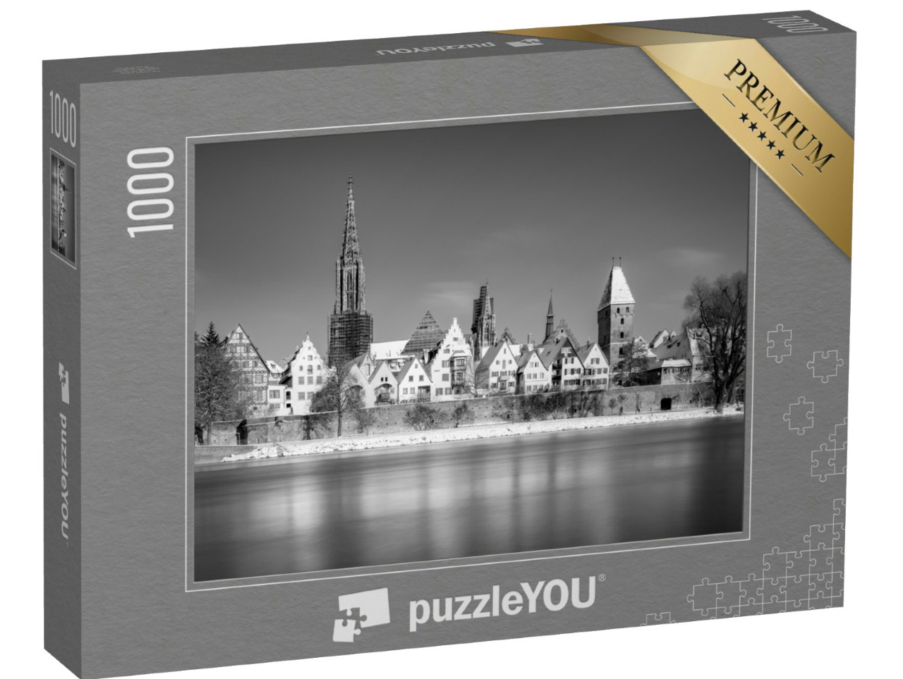 Puzzle 1000 Teile „Blick auf Ulm mit Münster und Donau bei Schnee “