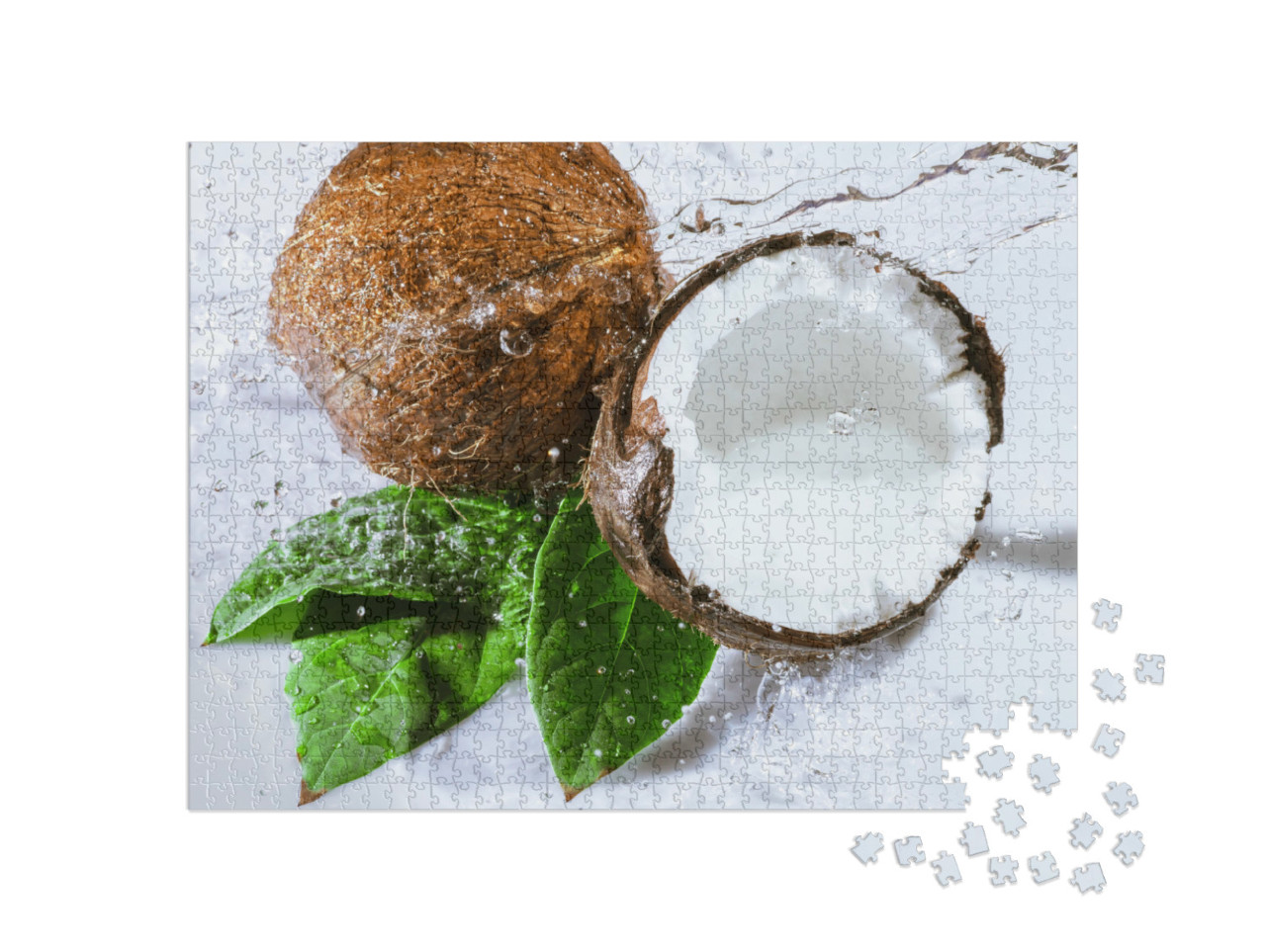 Puzzle 1000 Teile „Geknackte Kokosnuss mit großem Spritzer“