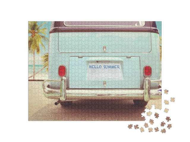 Puzzle 1000 Teile „Reisebereit - Oldtimer auf dem Weg an den Strand“