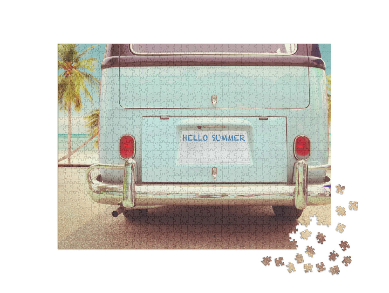 Puzzle 1000 Teile „Reisebereit - Oldtimer auf dem Weg an den Strand“