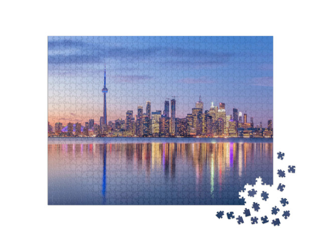 Puzzle 1000 Teile „Skyline von Toronto mit violettem Licht, Kanada“