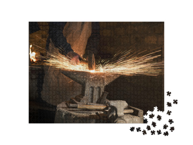 Puzzle 1000 Teile „Funkenregen am Amboss in der Eisenschmiede“
