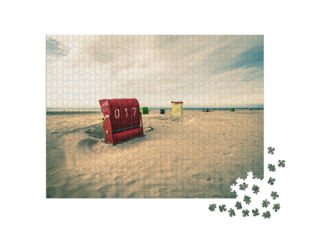 Puzzle 1000 Teile „Strand mit Strandkorb in Borkum, Deutschland“