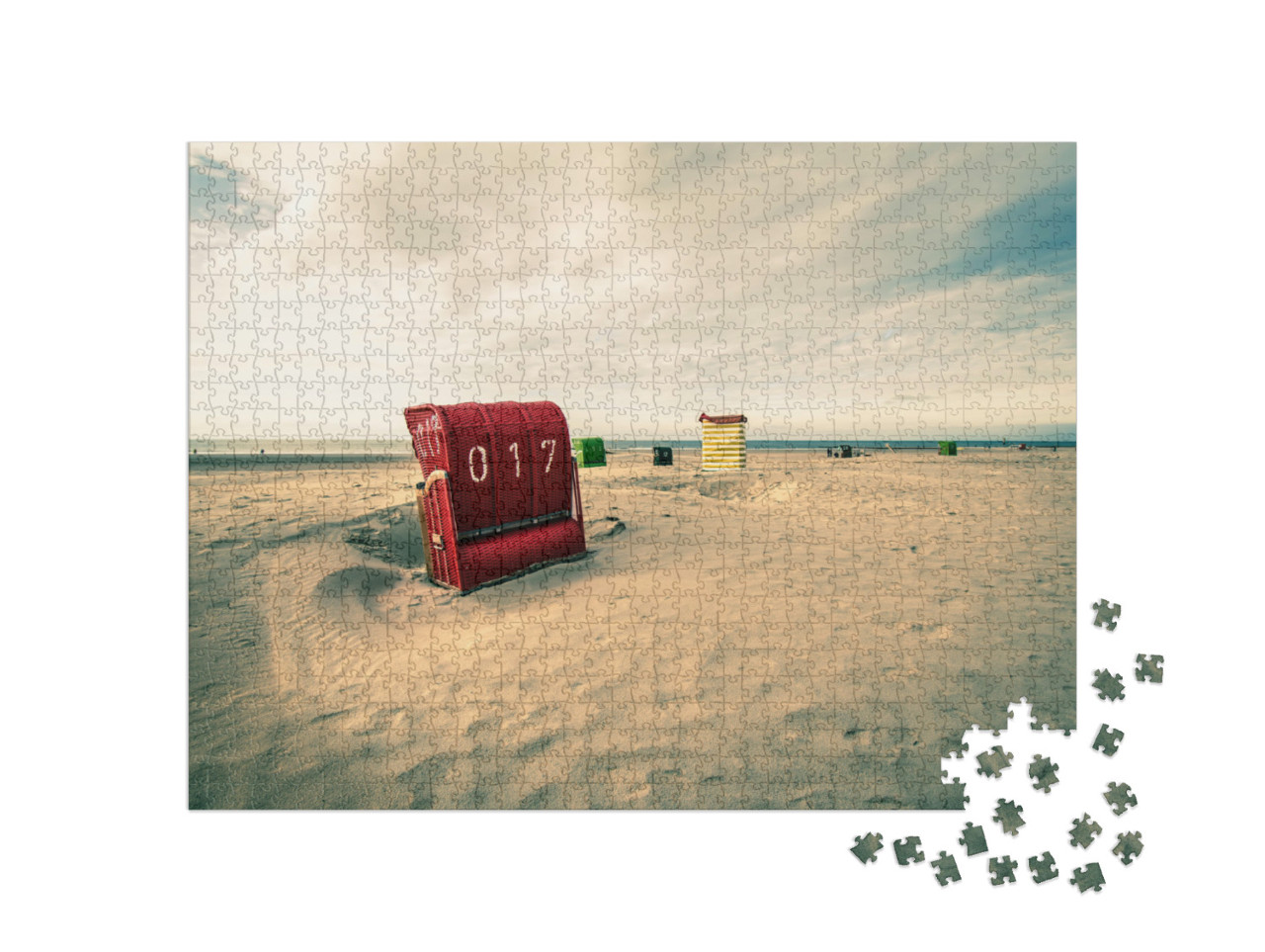 Puzzle 1000 Teile „Strand mit Strandkorb in Borkum, Deutschland“