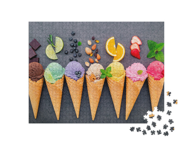 Puzzle 1000 Teile „Bunte Eissorten in Waffeln“