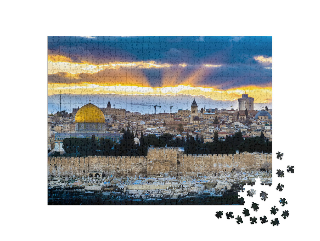Puzzle 1000 Teile „Sonnenstrahlen über der Altstadt von Jerusalem“