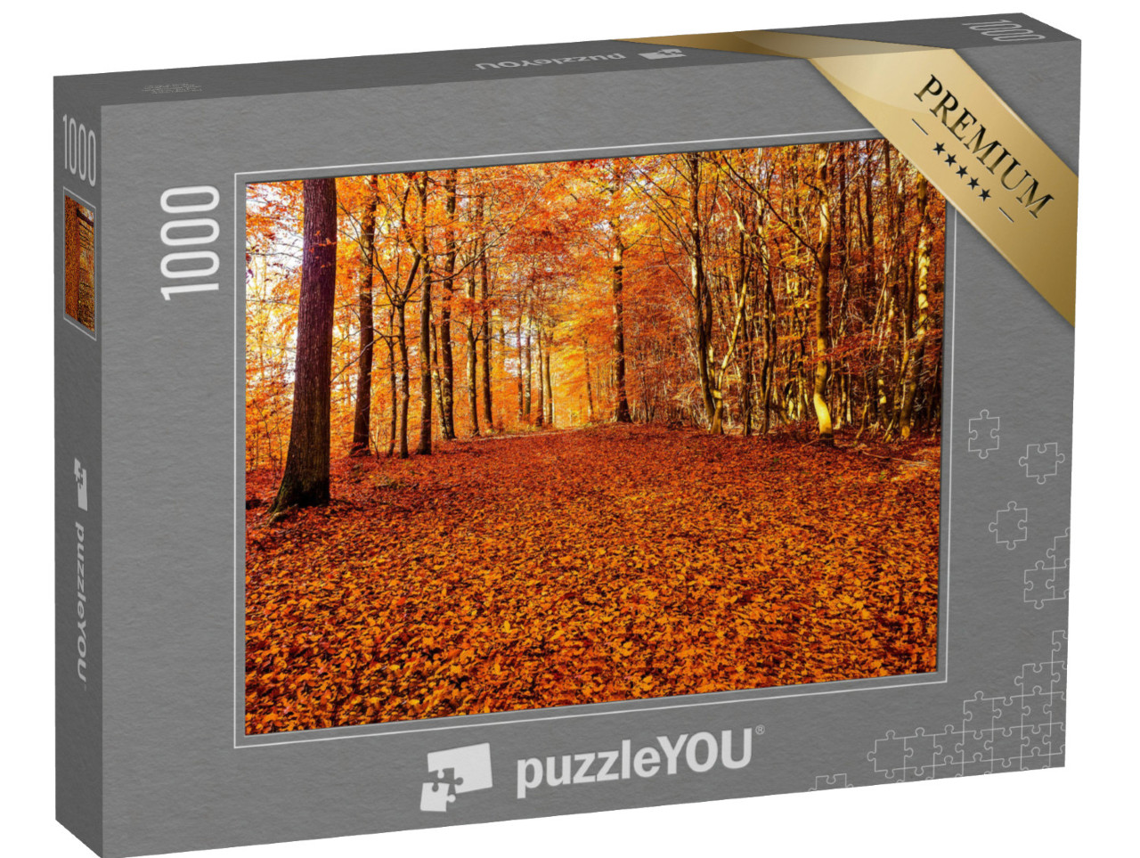 Puzzle 1000 Teile „Eine Straße aus Herbstlaub im Wald“