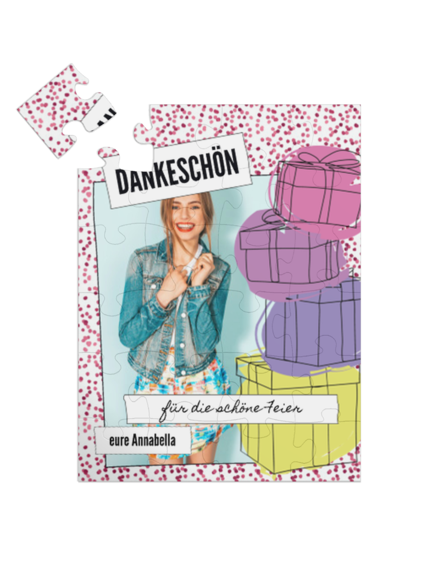 "Presents" in Hochformat pink
