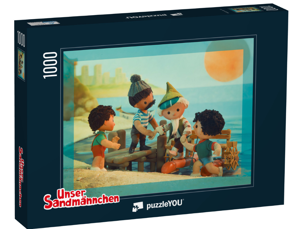 Puzzle 1000 Teile „Unser Sandmännchen: Sonnenuntergang am Meer, 1979“