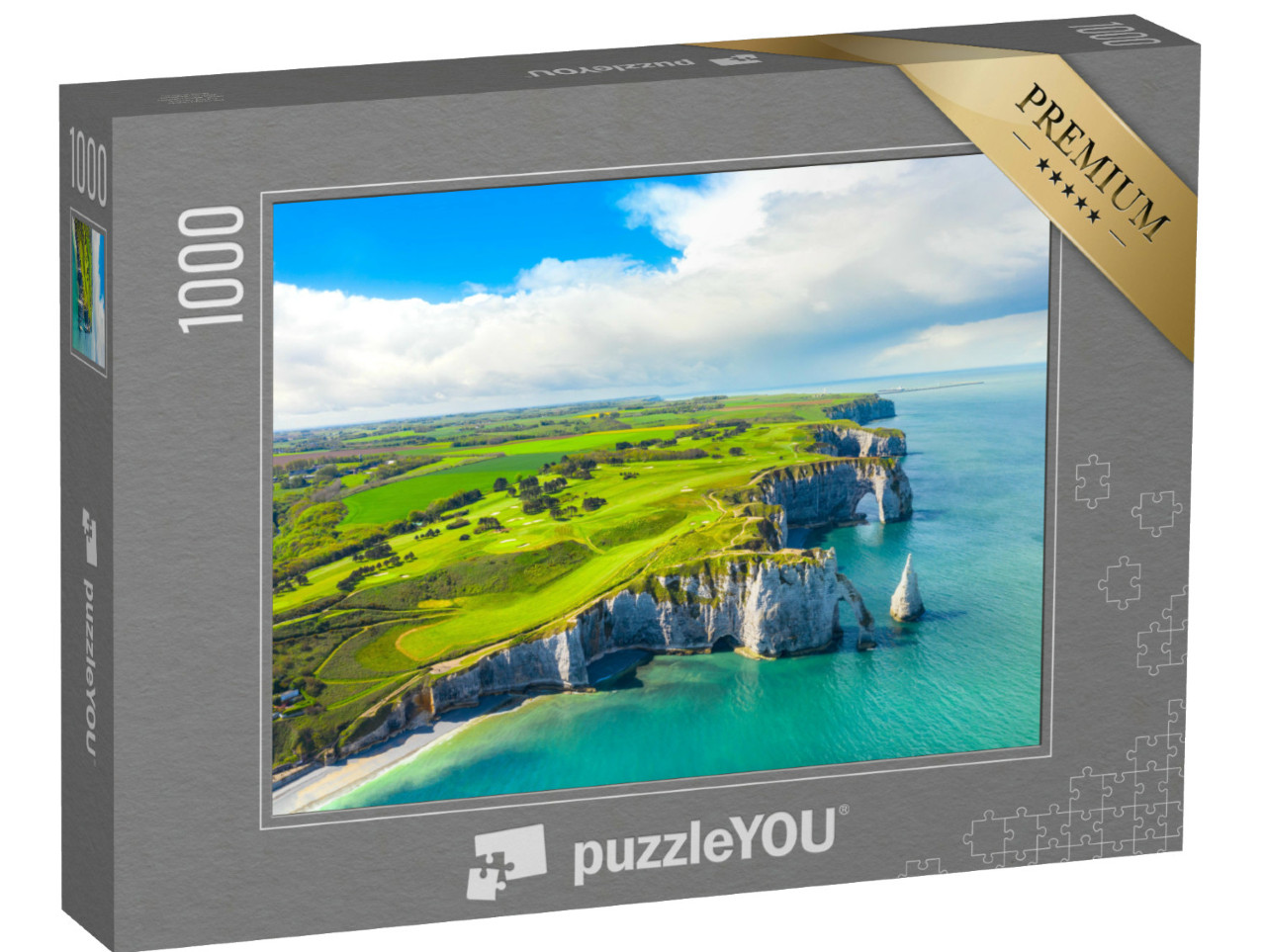 Puzzle 1000 Teile „Klippen von Etretat: natürliche Felsen in der Normandie, Frankreich“