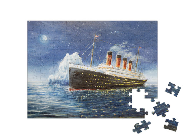 Puzzle 100 Teile „Ölgemälde: Die Titanic zerschellt am Eisberg“