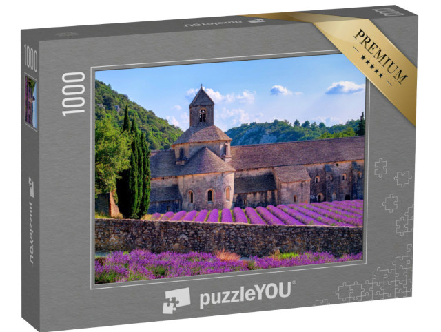 Puzzle 1000 Teile „Blühende violette Lavendelfelder im Senanque Kloster, Provence, Südfrankreich“