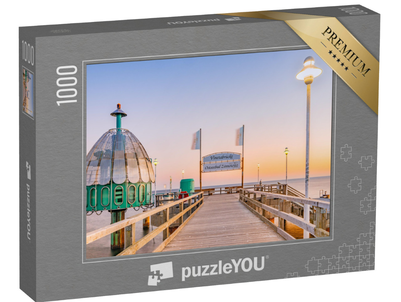 Puzzle 1000 Teile „Vineta-Brücke Ostseebad Zinnowitz und Taucherglocke auf Usedom, Deutschland“