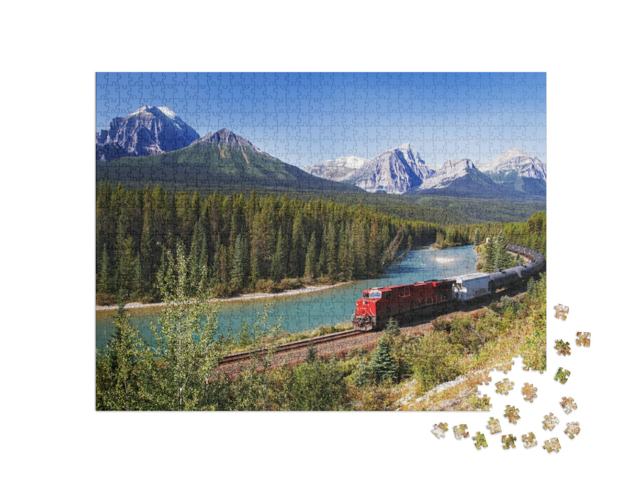 Puzzle 1000 Teile „Zugfahrt durch das Bow-Tal der mächtigen Rocky Mountains“