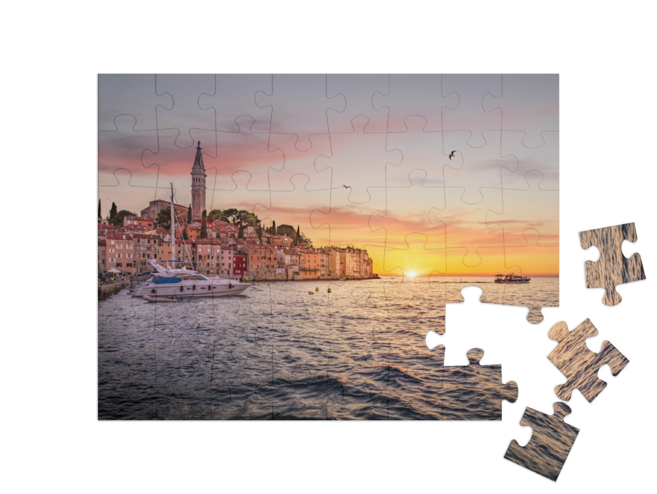 Puzzle 48 Teile „Altstadt von Rovinj bei Sonnenuntergang, Istrien, Kroatien“
