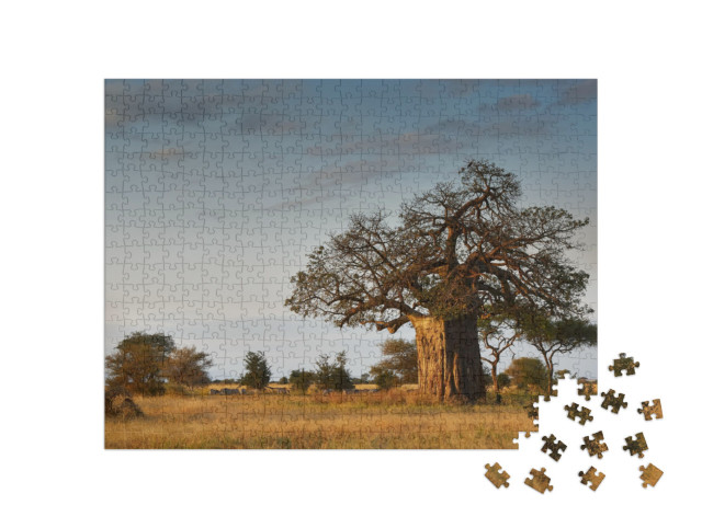 Puzzle 500 Teile „Afrikanische Landschaft mit einem großen Baobab-Baum“