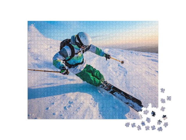 Puzzle 1000 Teile „Talabfahrt beim Skifahren“