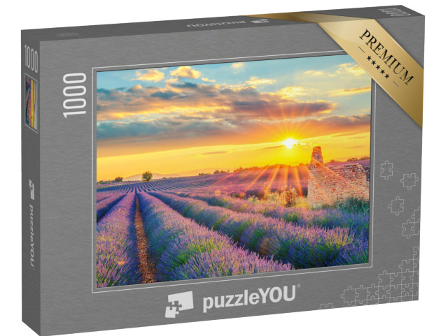 Puzzle 1000 Teile „Ein Lavendelfeld im Sonnenuntergang in Frankreich“