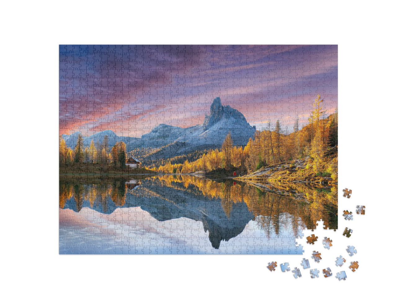 Puzzle 1000 Teile „Herbstblick auf den See Federa in den Dolomiten, Italien“