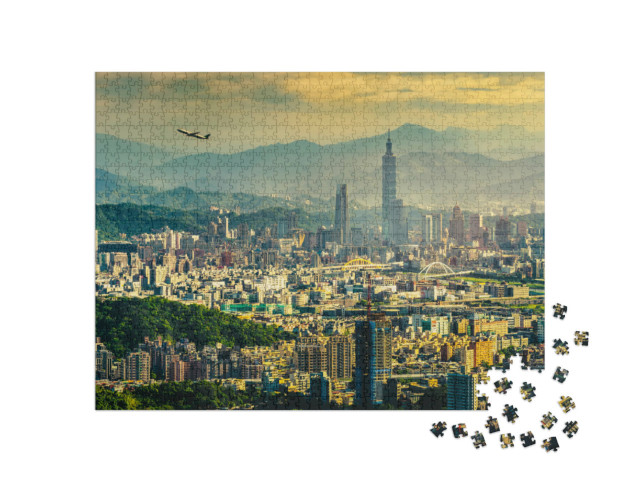Puzzle 1000 Teile „Sonnenuntergangspanorama von Taipei, Taiwan“
