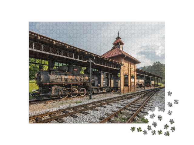 Puzzle 1000 Teile „Dampflokomotive der Schmalspurbahn Sargan Acht in Serbien“