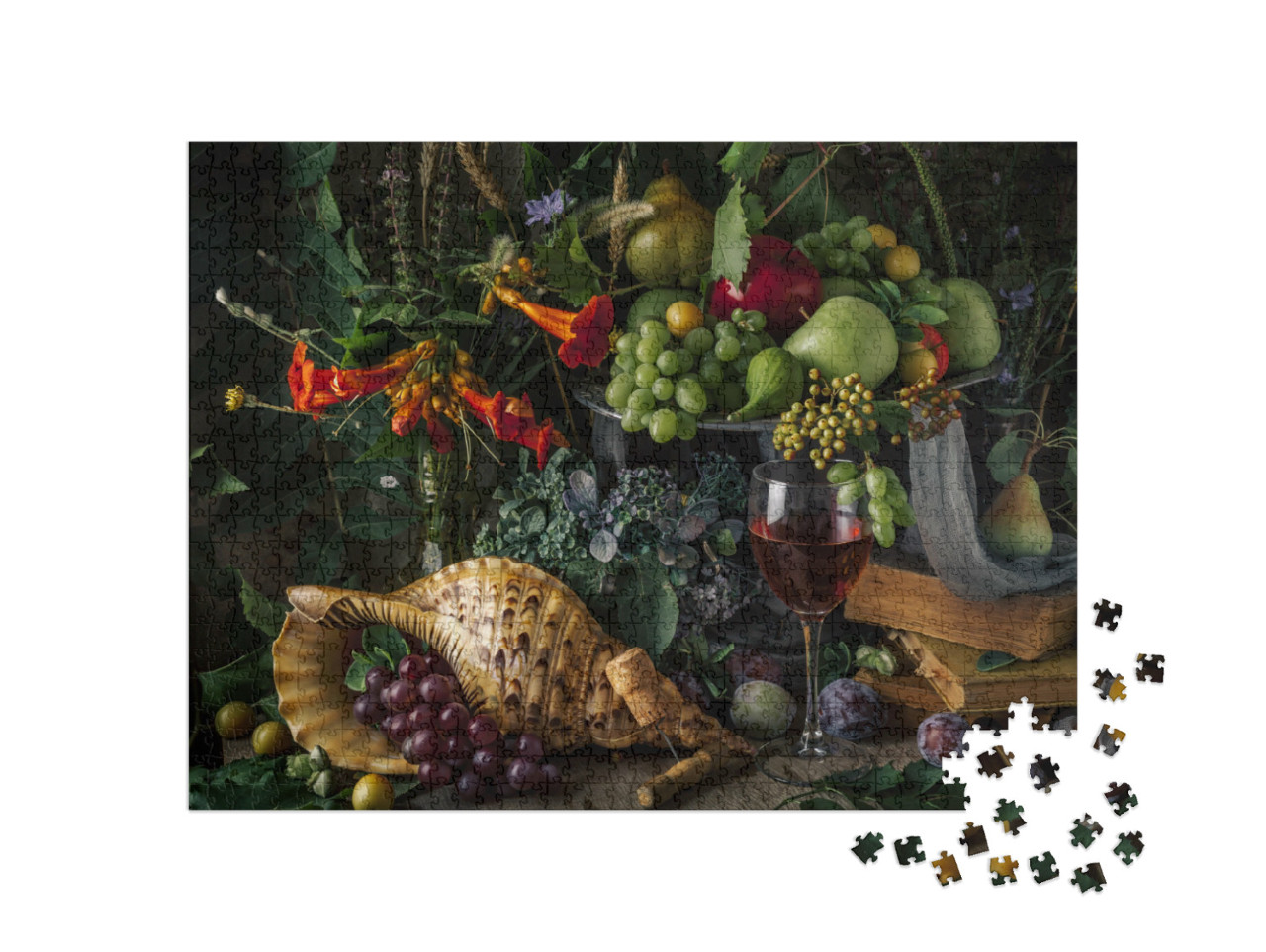 Puzzle 1000 Teile „Stillleben mit Obst und einem Glas Rotwein“