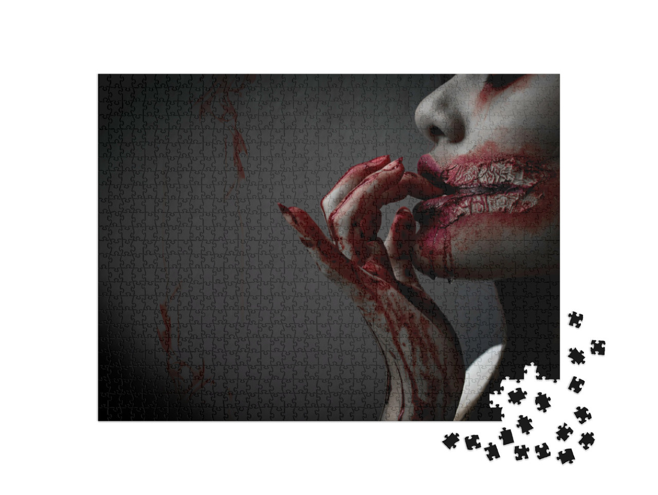 Puzzle 1000 Teile „Zombie-Frau mit Blut an der Hand und am Mund “