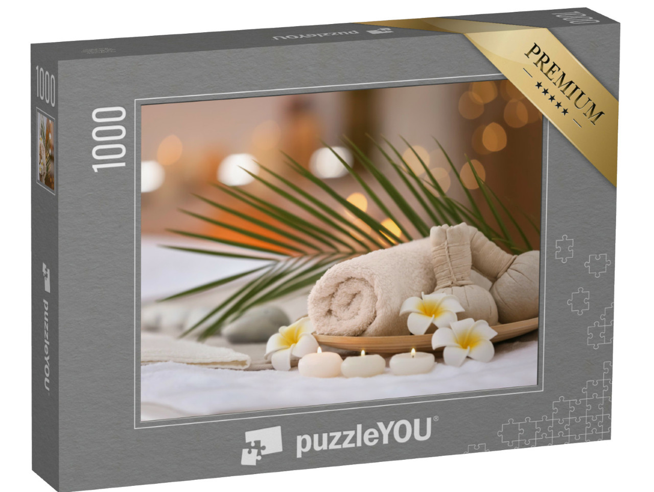 Puzzle 1000 Teile „Schöne Spa-Komposition auf Massagetisch im Wellness-Center“
