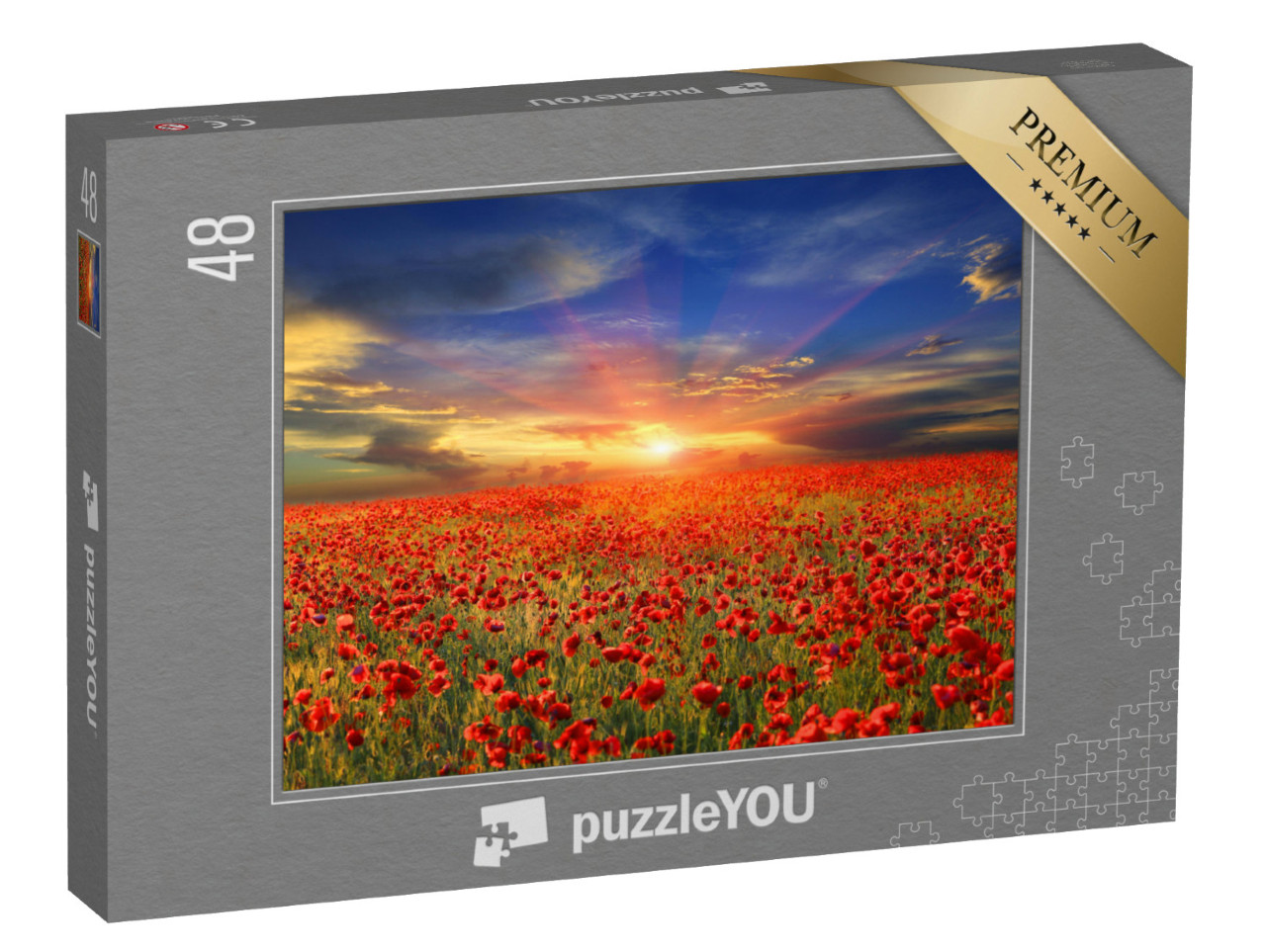 Puzzle 48 Teile „Sonnenuntergang über Mohnfeld“