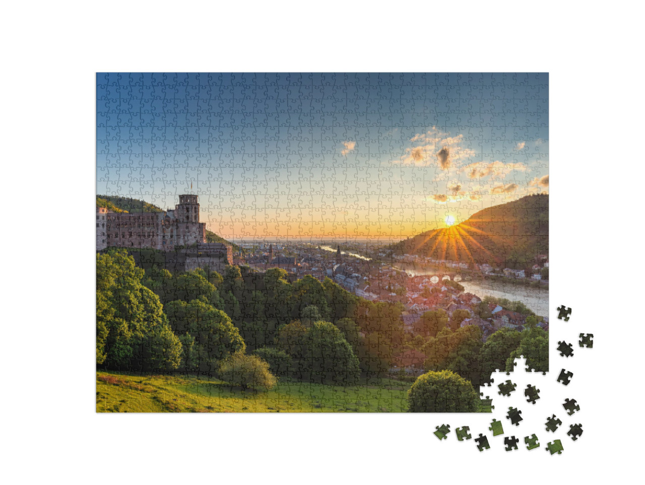 Puzzle 1000 Teile „Stadt Heidelberg mit berühmter alter Brücke und Heidelberger Schloss“